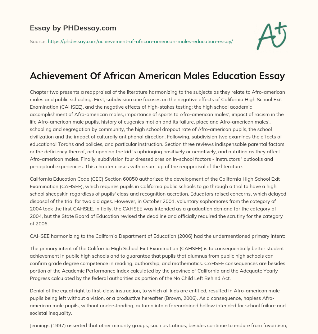 Achievement Of African American Males Education Essay essay