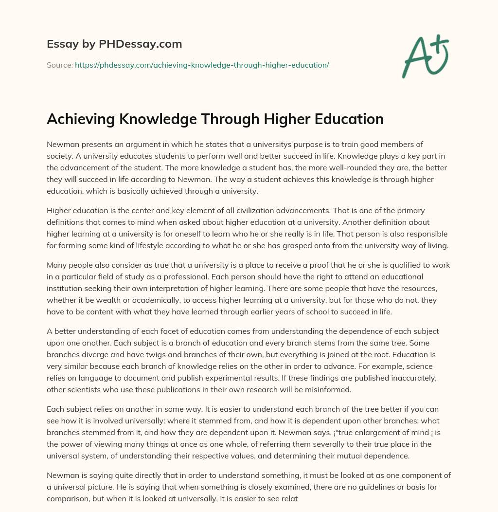 Achieving Knowledge Through Higher Education essay
