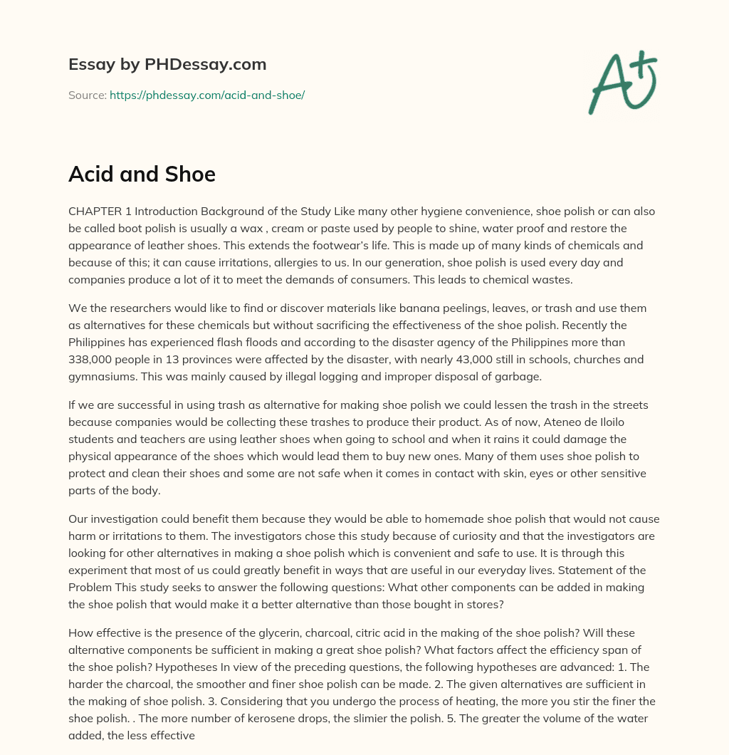 Acid and Shoe essay