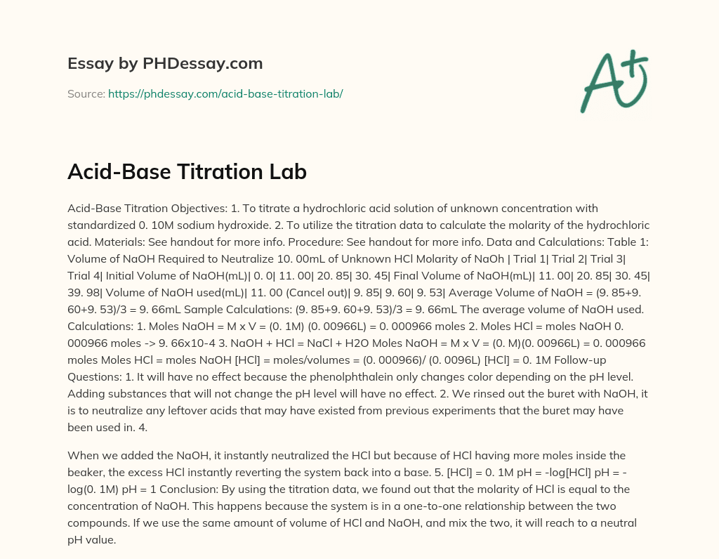 AcidBase Titration Lab (400 Words)