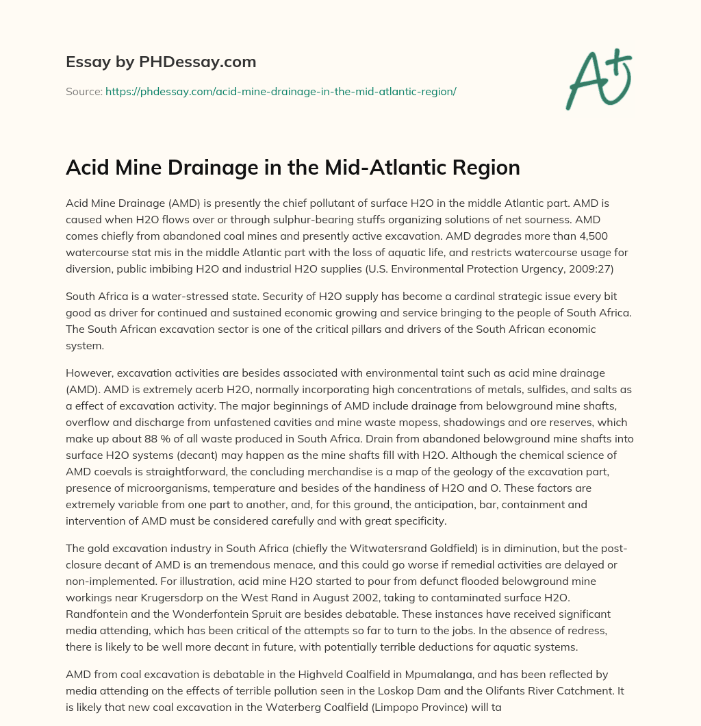 Acid Mine Drainage in the Mid-Atlantic Region essay