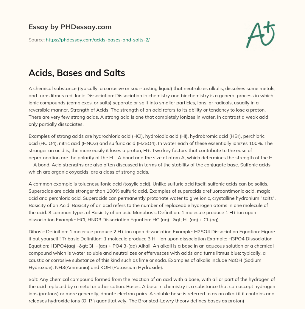 Acids, Bases and Salts essay