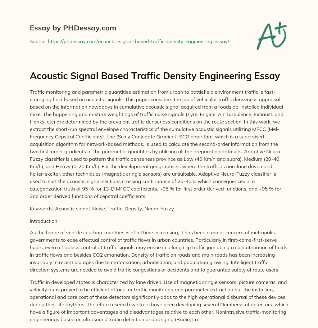 Acoustic Signal Based Traffic Density Engineering Essay essay