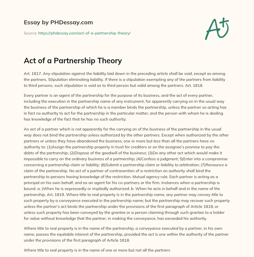 Act of a Partnership Theory essay