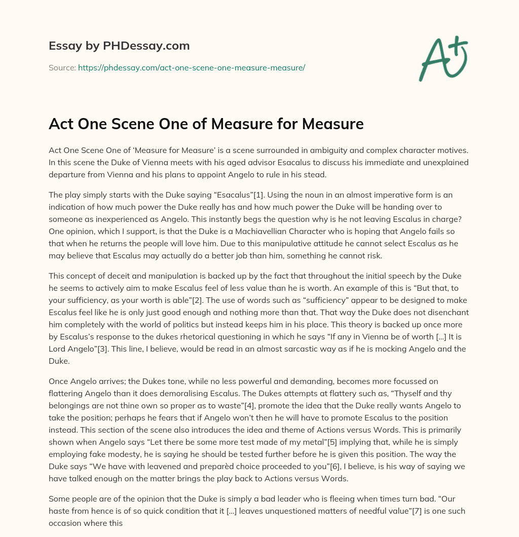 Act One Scene One of Measure for Measure essay