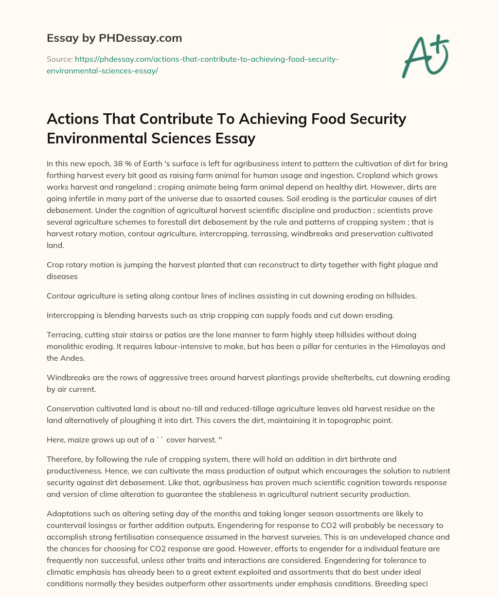 Actions That Contribute To Achieving Food Security Environmental Sciences Essay essay