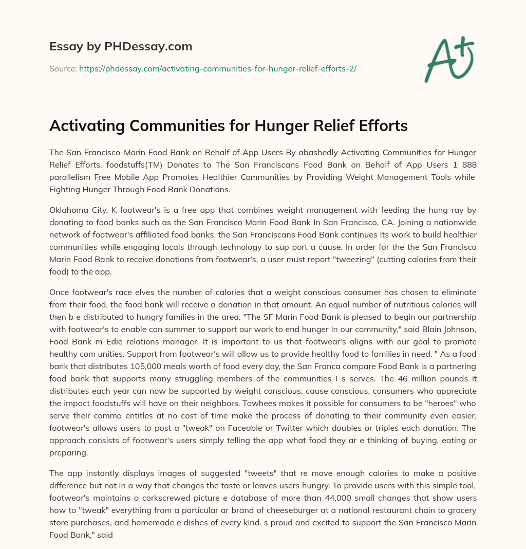 Activating Communities for Hunger Relief Efforts essay