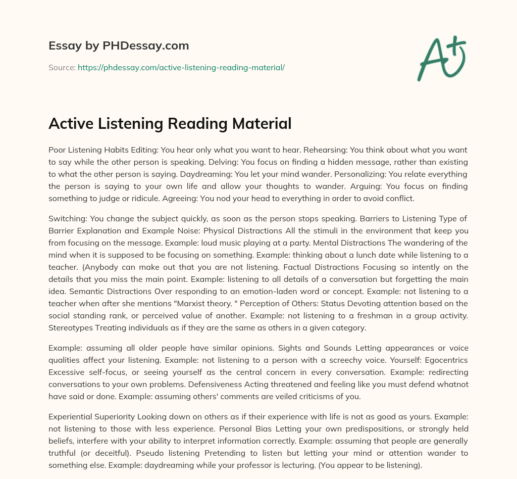 Active Listening Reading Material essay