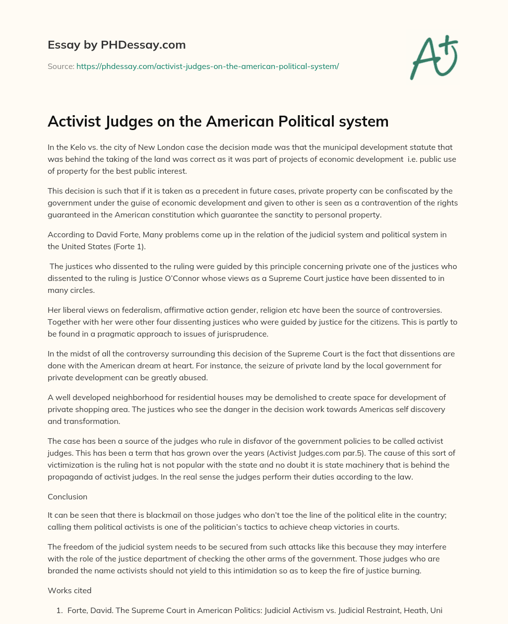 Activist Judges on the American Political system essay