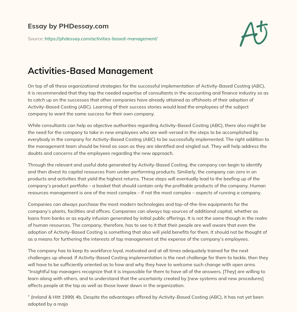 Activities-Based Management essay
