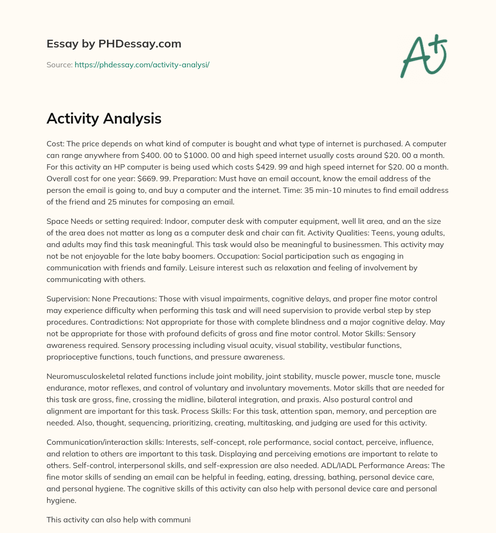 Activity Analysis essay