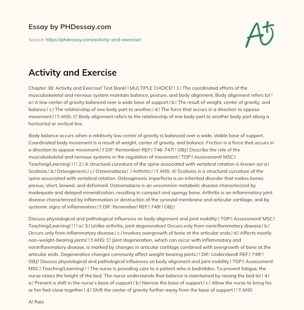 Activity and Exercise essay