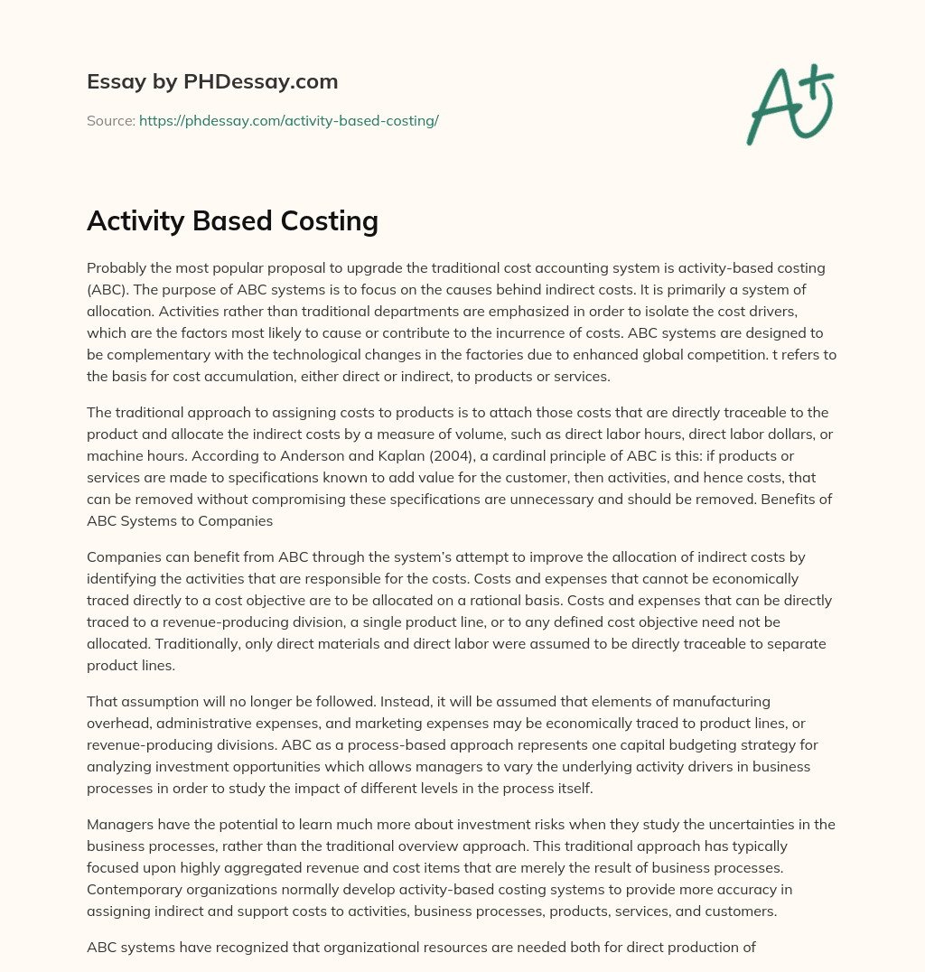 Activity Based Costing essay