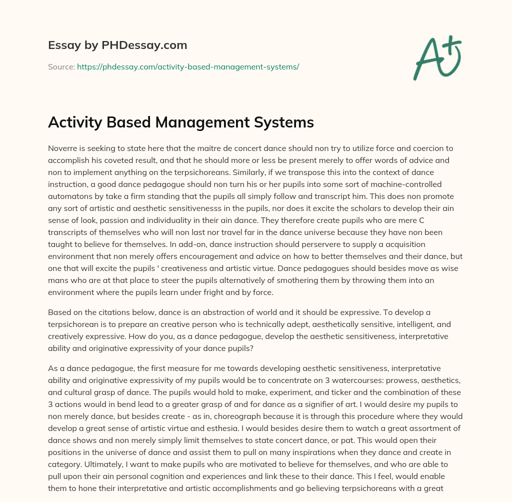 Activity Based Management Systems essay