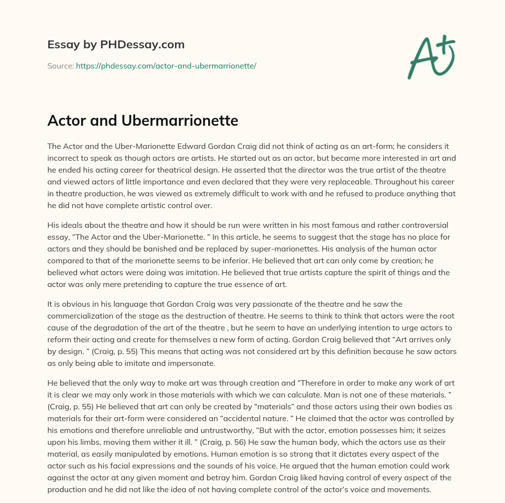 Actor and Ubermarrionette essay