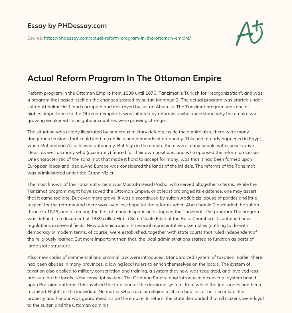 Actual Reform Program In The Ottoman Empire essay