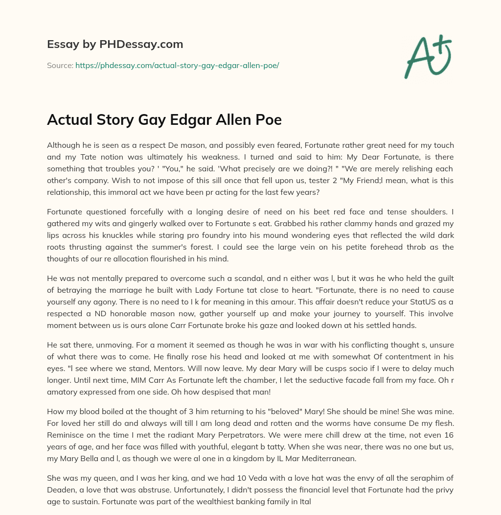Actual Story Gay Edgar Allen Poe essay