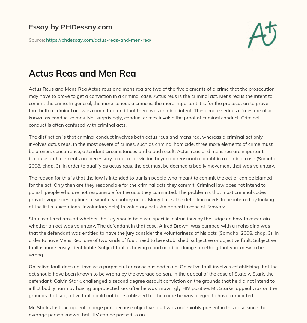 Actus Reas and Men Rea essay