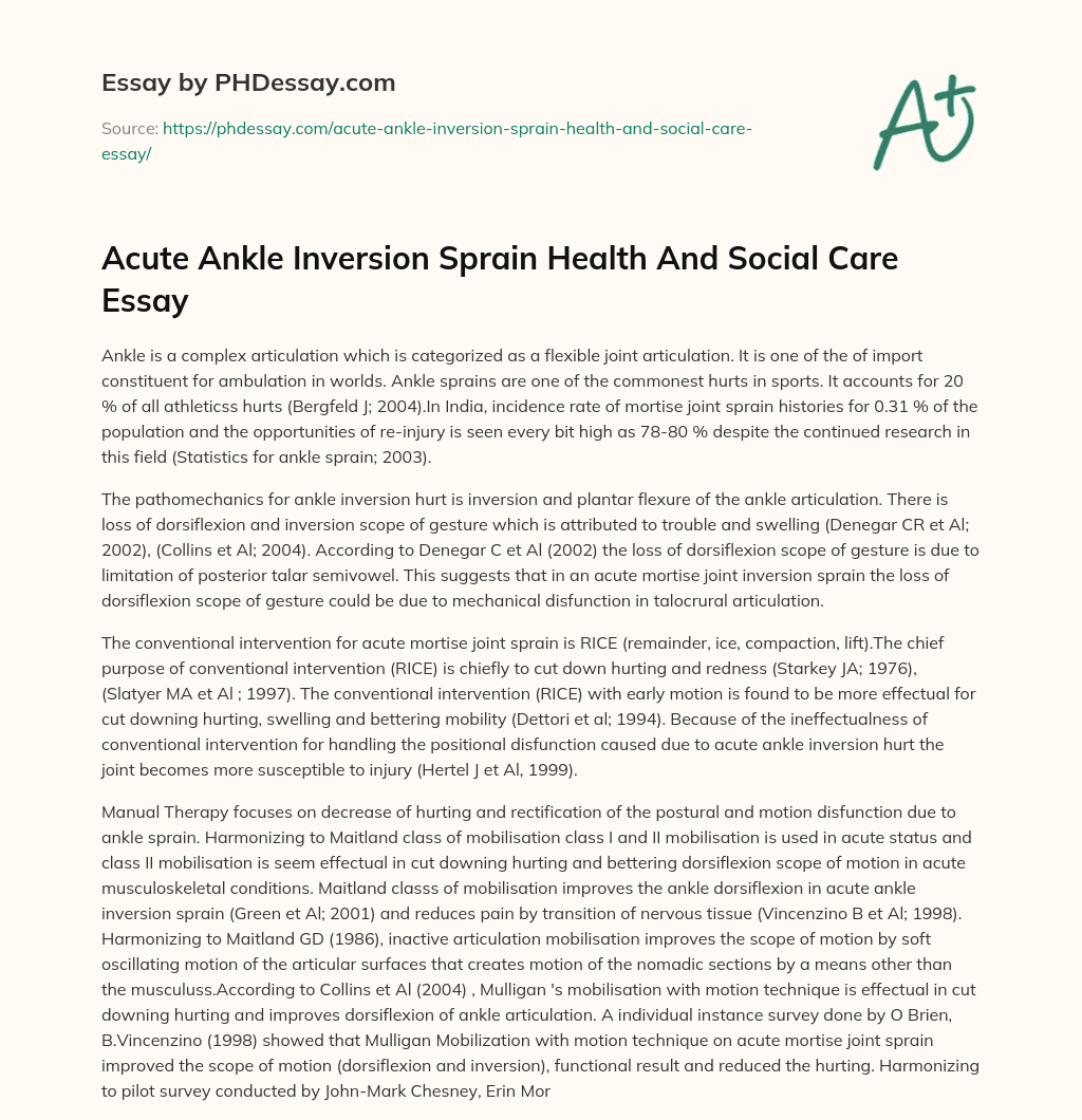 Acute Ankle Inversion Sprain Health And Social Care Essay essay