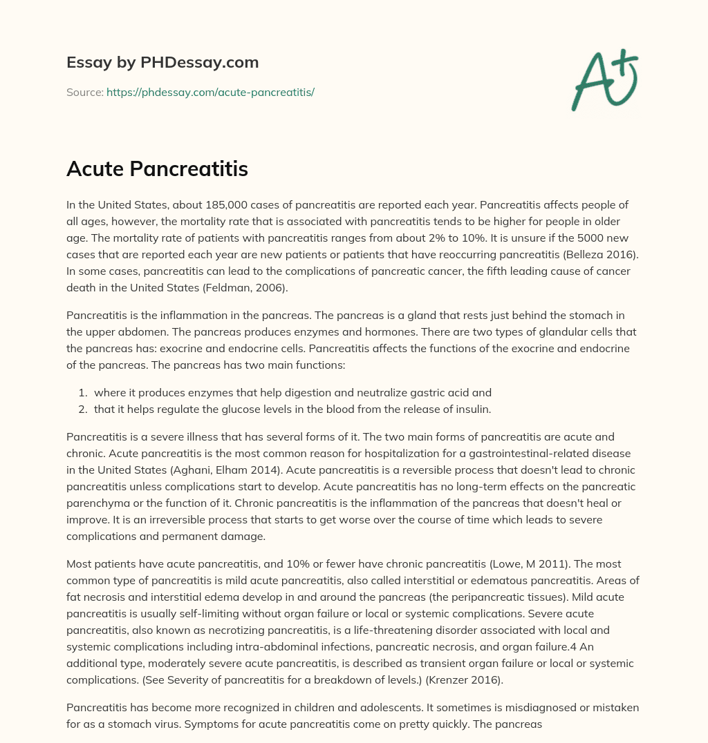 Acute Pancreatitis essay
