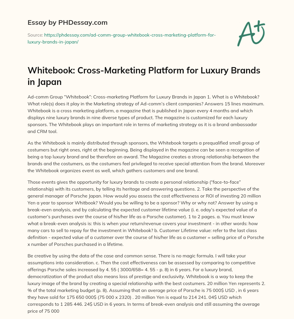 Whitebook: Cross-Marketing Platform for Luxury Brands in Japan essay