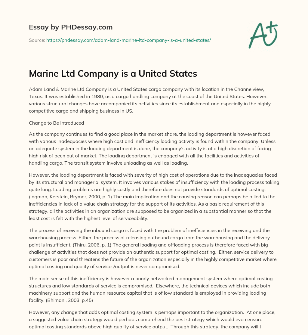 Marine Ltd Company is a United States essay