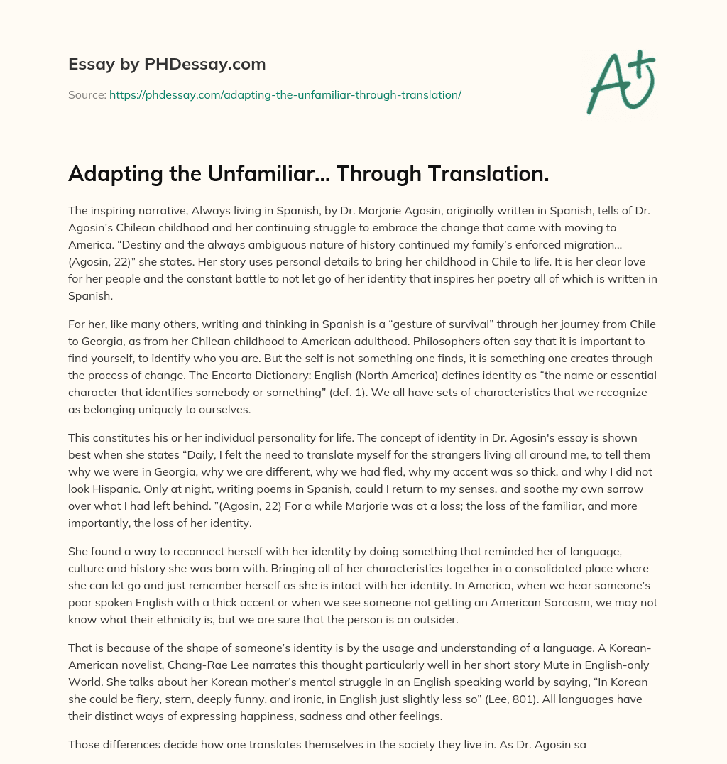 Adapting the Unfamiliar… Through Translation. essay