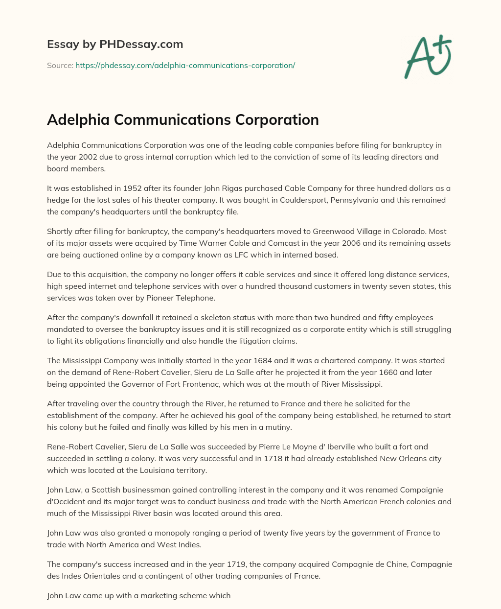 Adelphia Communications Corporation essay