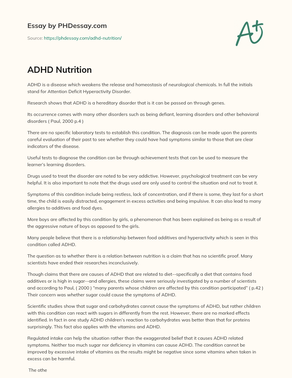 ADHD Nutrition essay