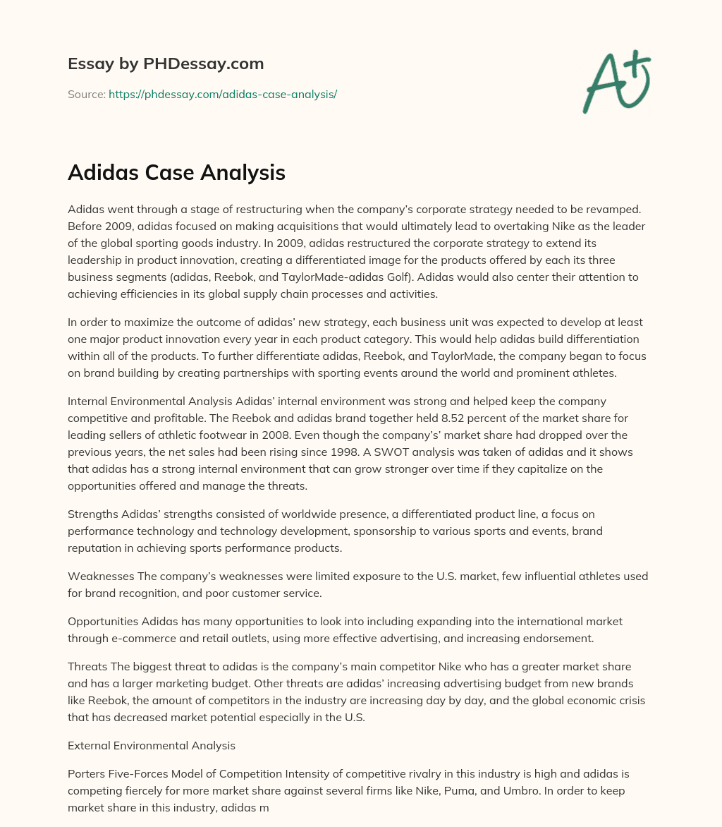 Adidas Case Analysis essay