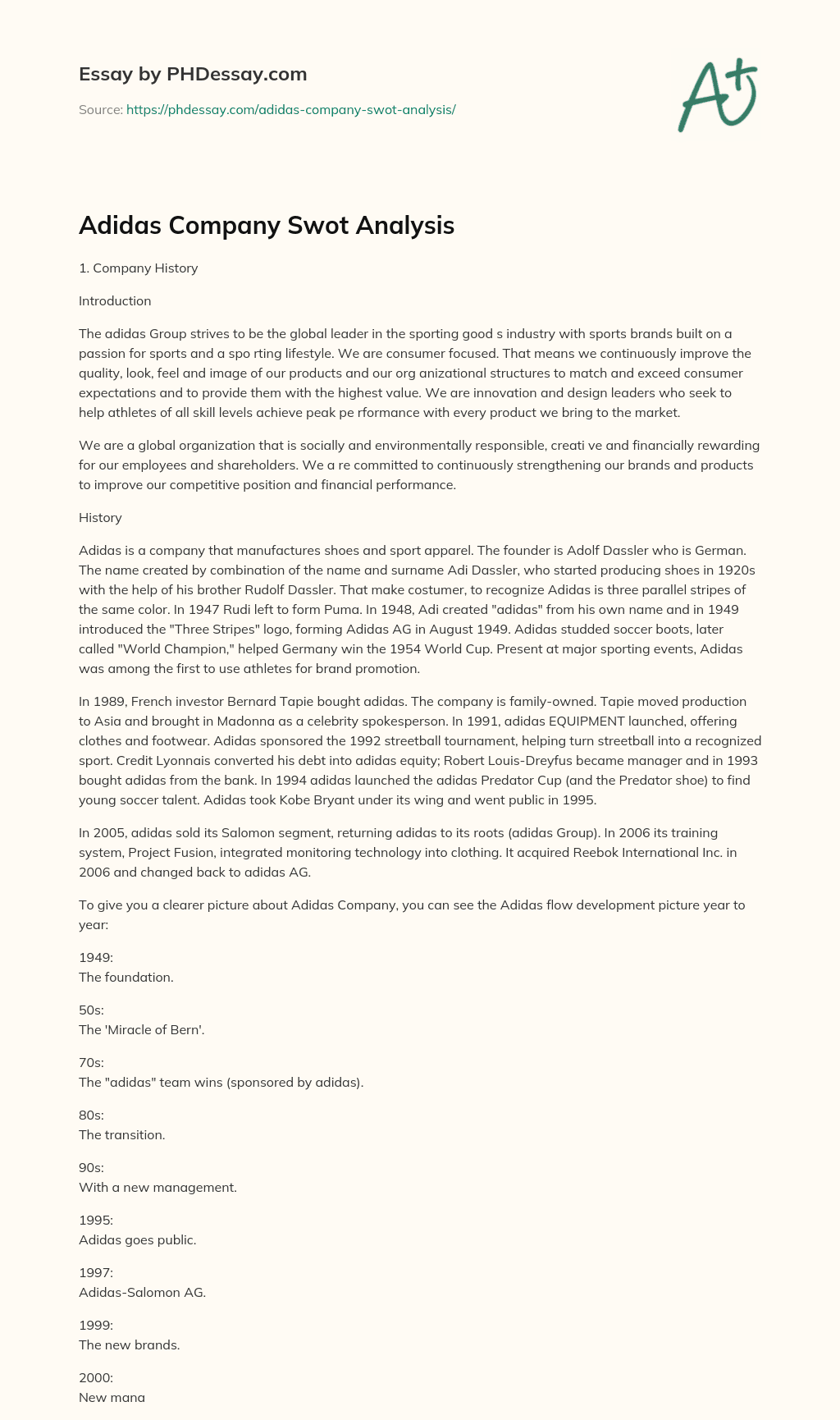Adidas Company Swot Analysis essay
