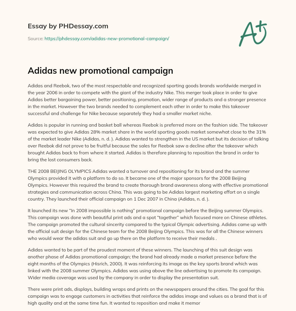 Adidas new promotional campaign essay