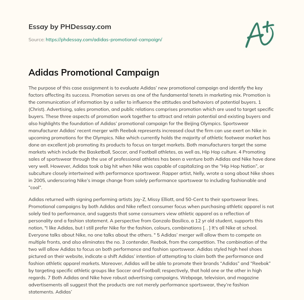 Adidas Promotional Campaign essay