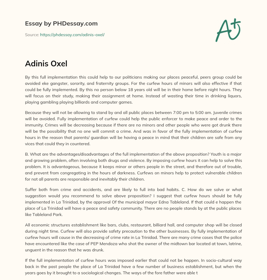 Full Implementation of Curfew: Advantages for Peaceful Communities and Youth Development essay