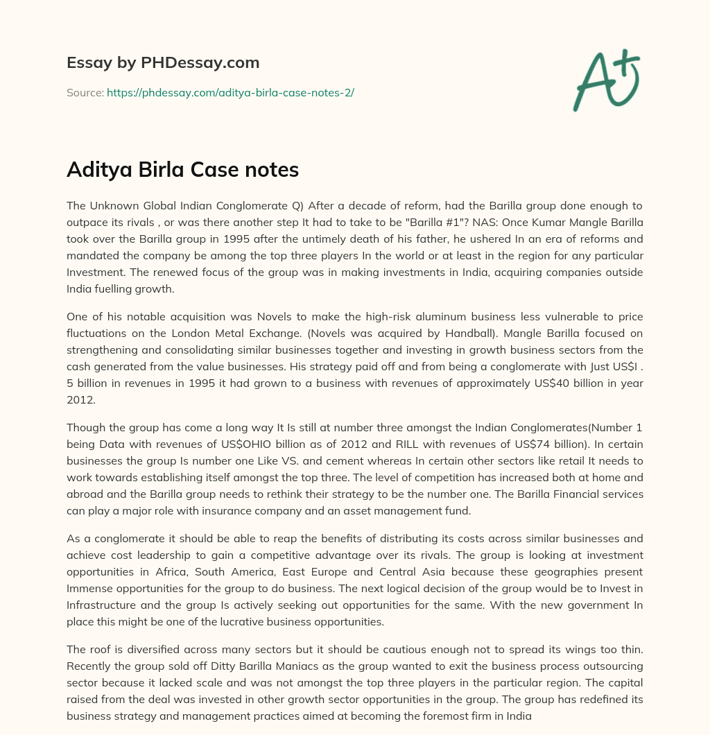 Aditya Birla Case notes essay