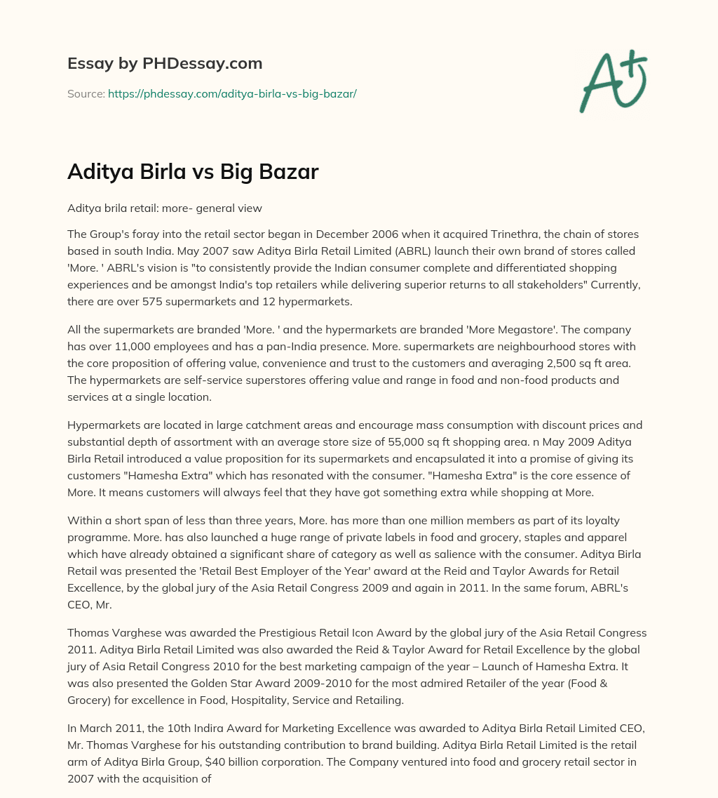 Aditya Birla vs Big Bazar essay