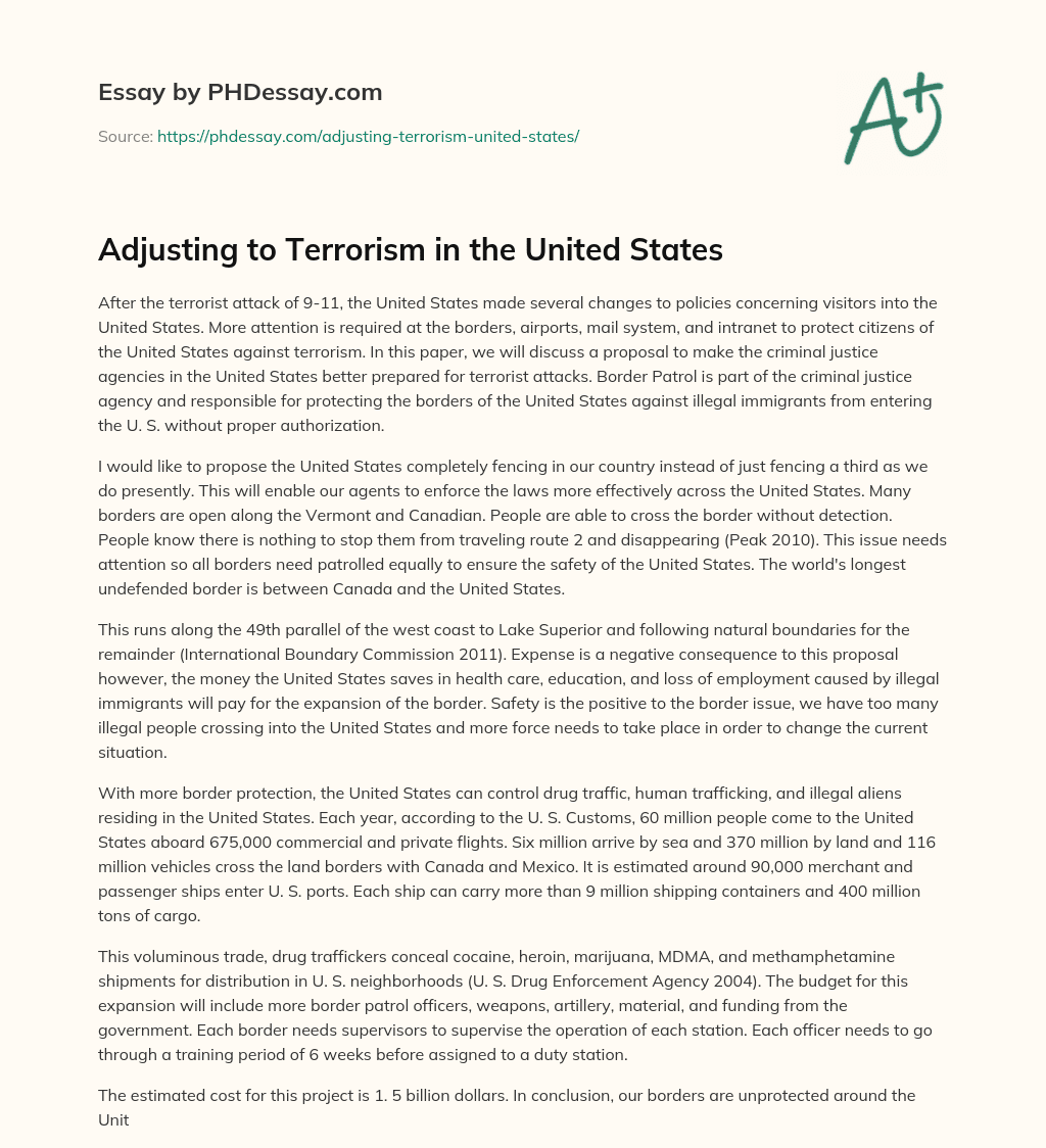 Adjusting to Terrorism in the United States essay