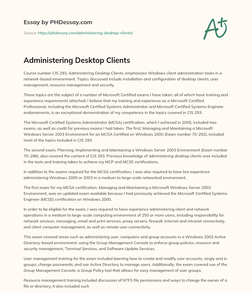 Administering Desktop Clients essay