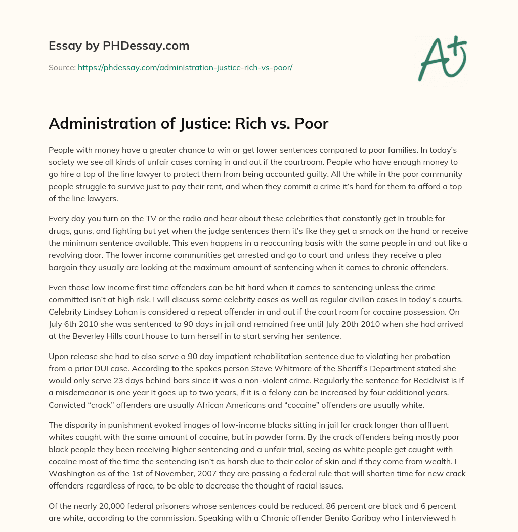 Administration of Justice: Rich vs. Poor essay