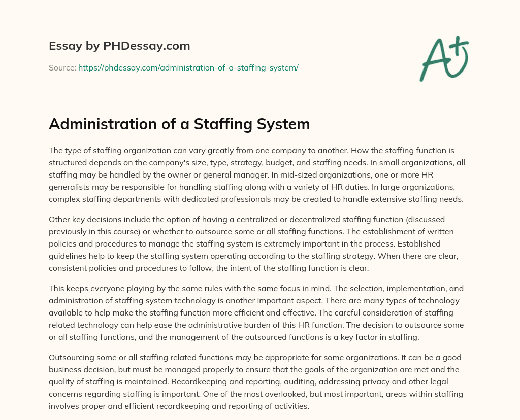 Administration of a Staffing System essay