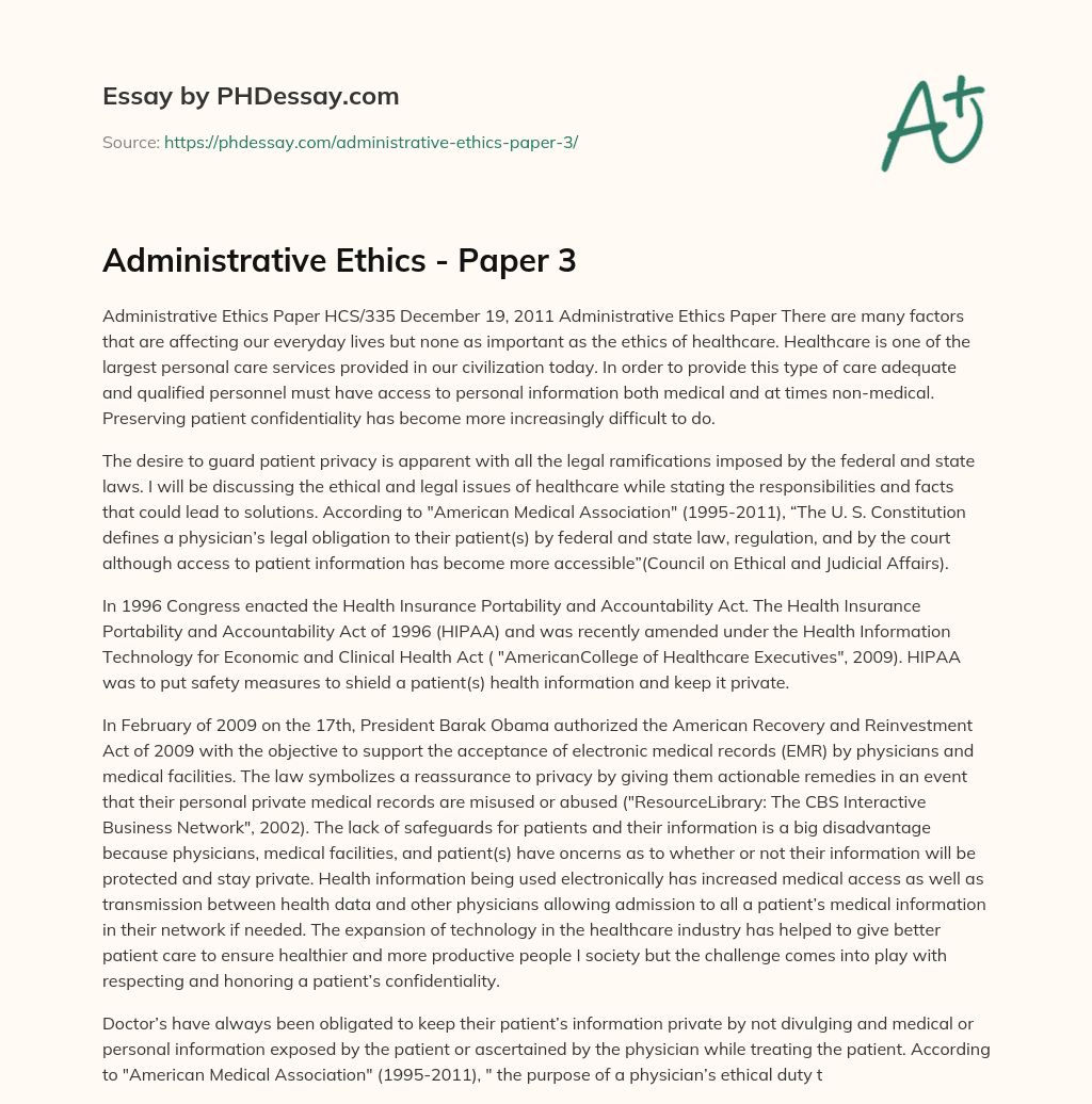 Administrative Ethics – Paper 3 essay