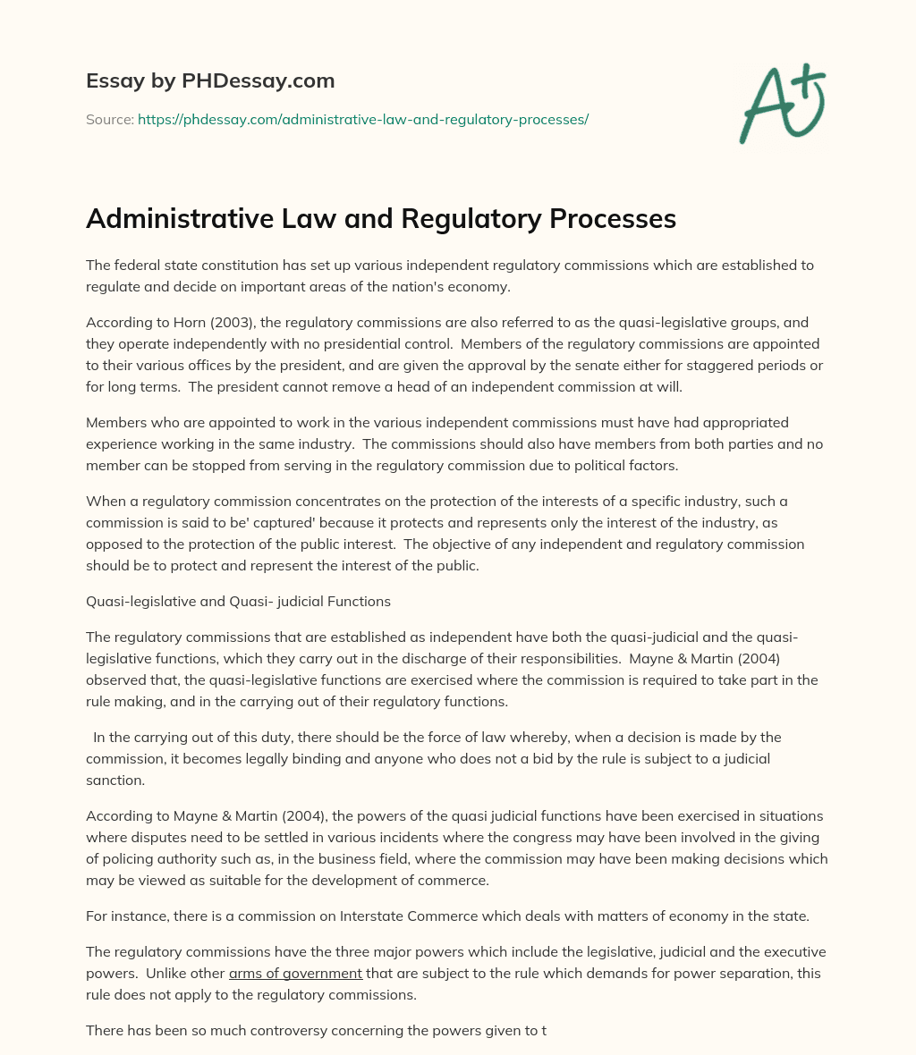 Administrative Law and Regulatory Processes essay