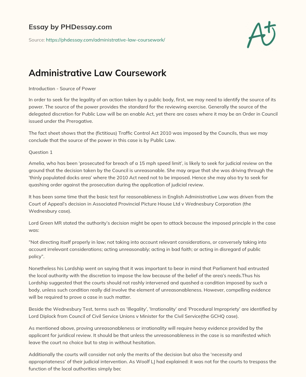Administrative Law Coursework essay