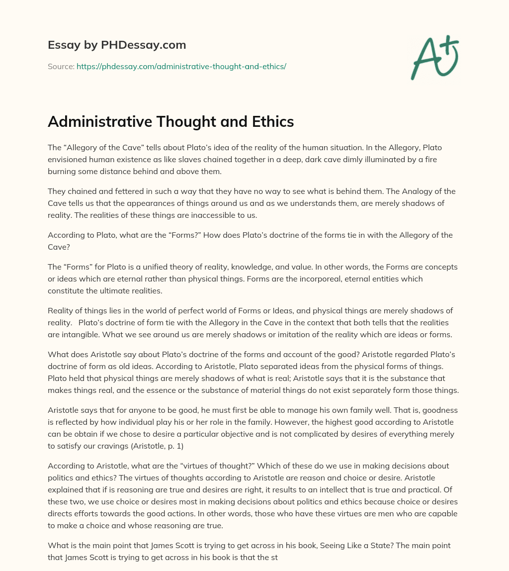 Administrative Thought and Ethics essay