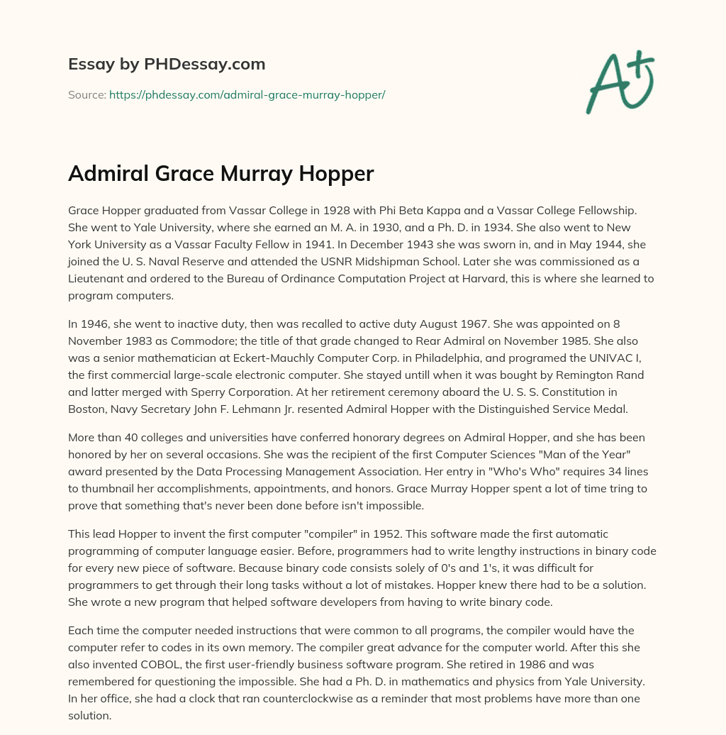 Admiral Grace Murray Hopper essay