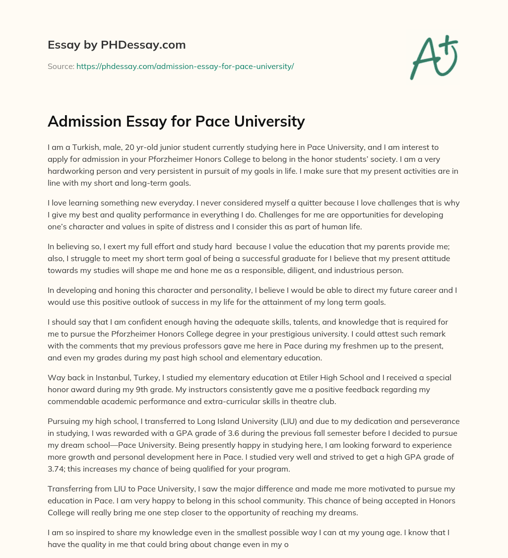 pace university personal statement