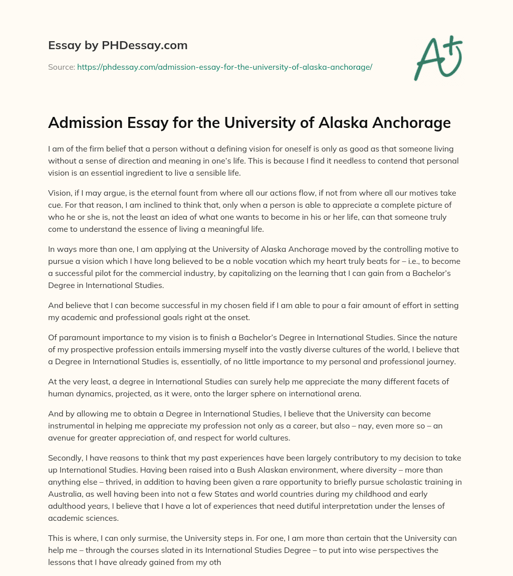 Admission Essay for the University of Alaska Anchorage essay