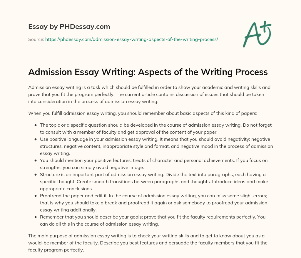 Admission Essay Writing: Aspects of the Writing Process essay