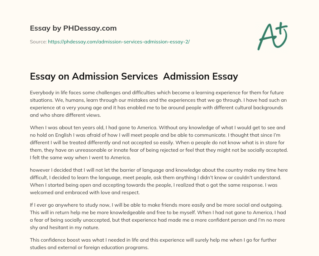 Essay on Admission Services  Admission Essay essay
