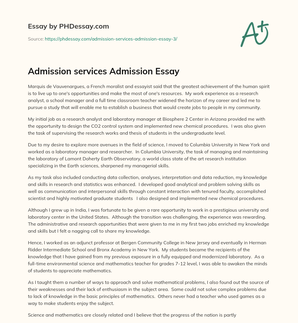 Admission services Admission Essay essay